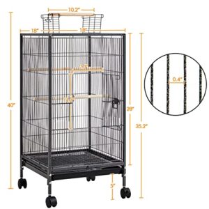 Yaheetech 40 Inch Wrought Iron Bird Cage Open-Top Parrot Cage with Rolling Stand for Parakeets Cockatiels Budgies Parrotlets Lovebirds Canary Small-Sized Birds Parrots