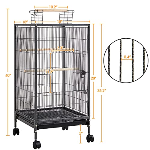 Yaheetech 40 Inch Wrought Iron Bird Cage Open-Top Parrot Cage with Rolling Stand for Parakeets Cockatiels Budgies Parrotlets Lovebirds Canary Small-Sized Birds Parrots