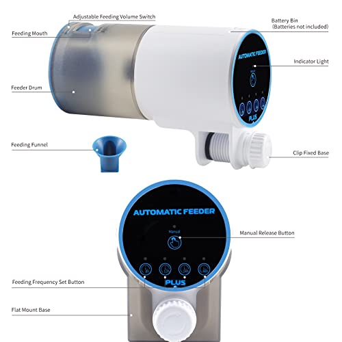 Boxtech Automatic Fish Feeder - Aquarium Tank Timer Fish Feeder Two 1.5V Battery Operated Programmable - Auto Fish Food Dispenser for Aquarium (Packed Without Batteries)