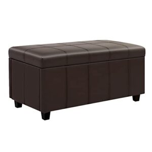 homestripe 36inch damara lift-top storage ottoman bench with faux-leather upholstery, upholstered foam padded rectangular footstool, easy assemble furniture ,russet brown