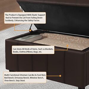 Homestripe 36Inch Damara Lift-Top Storage Ottoman Bench with Faux-Leather Upholstery, Upholstered Foam Padded Rectangular Footstool, Easy Assemble Furniture ,Russet Brown