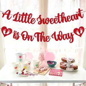 Happy Valentine’s Day Baby Shower Banner A Little Sweetheart is On the Way Banner Valentine’s Day Gender Reveal Party Supplies Glitter Red Pink