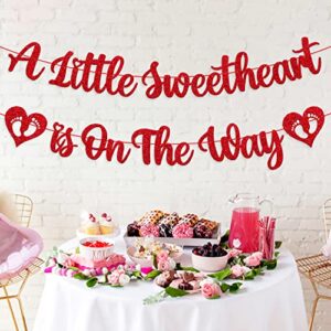 Happy Valentine’s Day Baby Shower Banner A Little Sweetheart is On the Way Banner Valentine’s Day Gender Reveal Party Supplies Glitter Red Pink