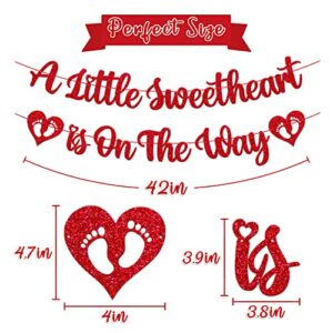 Happy Valentine’s Day Baby Shower Banner A Little Sweetheart is On the Way Banner Valentine’s Day Gender Reveal Party Supplies Glitter Red Pink