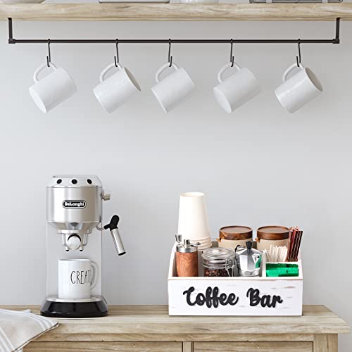 Wooden Coffee Bar Bin Box with Coffee Bar Letter Decor, Coffee Pod Holder Storage Gift Basket, Coffee Station Wooden Holder Nice for Farmhouse Kitchen Decor, Counter, Coffee Lover (White)