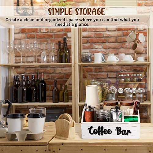 Wooden Coffee Bar Bin Box with Coffee Bar Letter Decor, Coffee Pod Holder Storage Gift Basket, Coffee Station Wooden Holder Nice for Farmhouse Kitchen Decor, Counter, Coffee Lover (White)