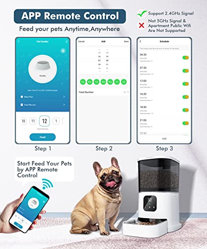 ZOKALEY Automatic Cat Feeders,2.4G WiFi Enabled Programmable Pet Feeder for Dog and Cat,Timed Pet Food Dispenser with Portion Control,APP Remote Control &10s Voice Recorder,B-White