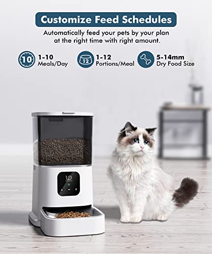 ZOKALEY Automatic Cat Feeders,2.4G WiFi Enabled Programmable Pet Feeder for Dog and Cat,Timed Pet Food Dispenser with Portion Control,APP Remote Control &10s Voice Recorder,B-White