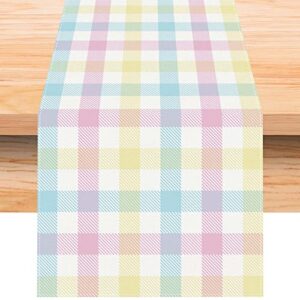 linen buffalo check plaid spring table runner 72 inches long farmhouse spring summer easter table decoration for home kitchen dining room