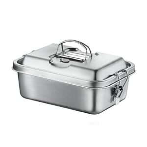 subron stainless steel bento lunch box for adults with secure locks, 1800ml 3 compartments 2 layer leak proof metal insulated lunch food containers