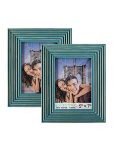 robhomily 5x7 picture frame blue 2 pack 5x7 distressed wood frame with real glass for rustic and farmhouse home decor