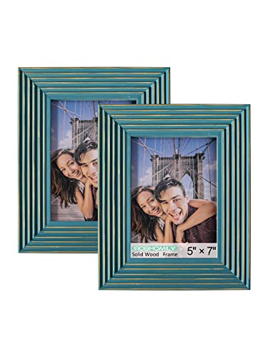 Robhomily 5x7 Picture Frame Blue 2 Pack 5x7 Distressed Wood Frame with Real Glass for Rustic and Farmhouse Home Decor