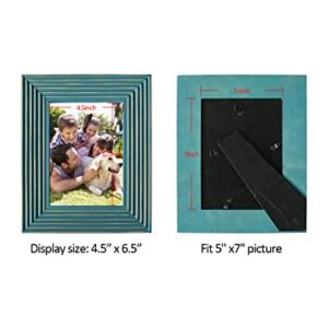 Robhomily 5x7 Picture Frame Blue 2 Pack 5x7 Distressed Wood Frame with Real Glass for Rustic and Farmhouse Home Decor