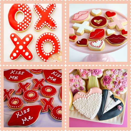 Crethinkaty Valentine's Day Cookie Cutters Shapes-Lips,Double Heart,Heart,Letter X,Letter O-5 Pcs Valentines Biscuit Cutter Set for Wedding Valentine Day