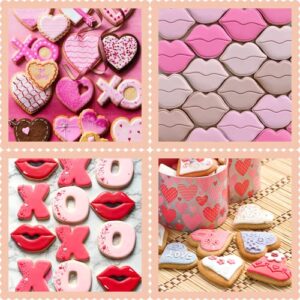 Crethinkaty Valentine's Day Cookie Cutters Shapes-Lips,Double Heart,Heart,Letter X,Letter O-5 Pcs Valentines Biscuit Cutter Set for Wedding Valentine Day