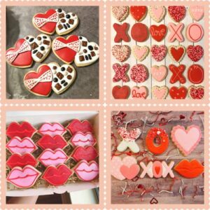 Crethinkaty Valentine's Day Cookie Cutters Shapes-Lips,Double Heart,Heart,Letter X,Letter O-5 Pcs Valentines Biscuit Cutter Set for Wedding Valentine Day