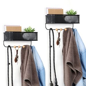 key and mail holder for wall decorative 2 pack metal basket mail organizer wall mount with 5 key hooks mail and key rack hanger for entryway storage leashes letters magazines wallet coat - black