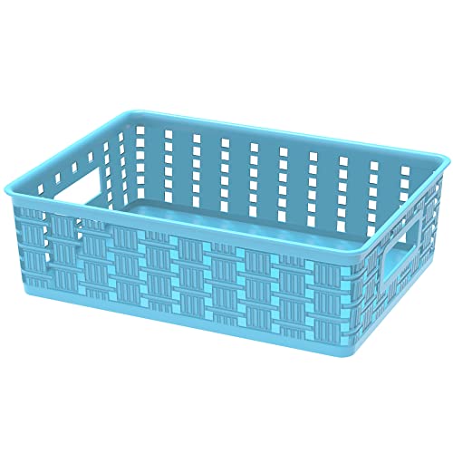 WUWEOT 8 Pack Plastic Storage Basket, 11.2" x 8.1" x 3.3" Woven Storage Bins Pantry Basket, Shelf Baskets Tray with Handle for Classrooms Office