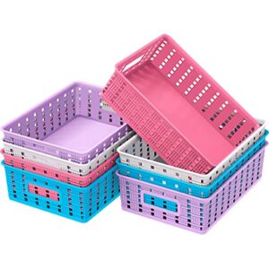 WUWEOT 8 Pack Plastic Storage Basket, 11.2" x 8.1" x 3.3" Woven Storage Bins Pantry Basket, Shelf Baskets Tray with Handle for Classrooms Office