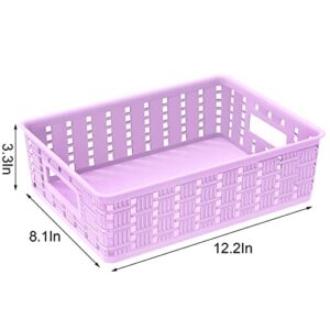 WUWEOT 8 Pack Plastic Storage Basket, 11.2" x 8.1" x 3.3" Woven Storage Bins Pantry Basket, Shelf Baskets Tray with Handle for Classrooms Office