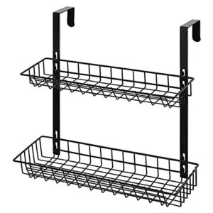 over the cabinet storage organizer basket 2 tier metal wire hanging kitchen holder rack for bathroom, pantry, office cabinet storage basket, matte black