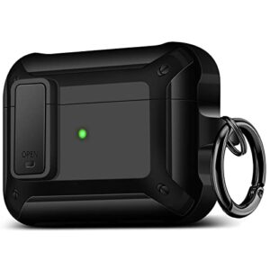 youtec for airpods pro case, secure lock clip full body shockproof hard shell protective with keychain for airpod pro (2019), black
