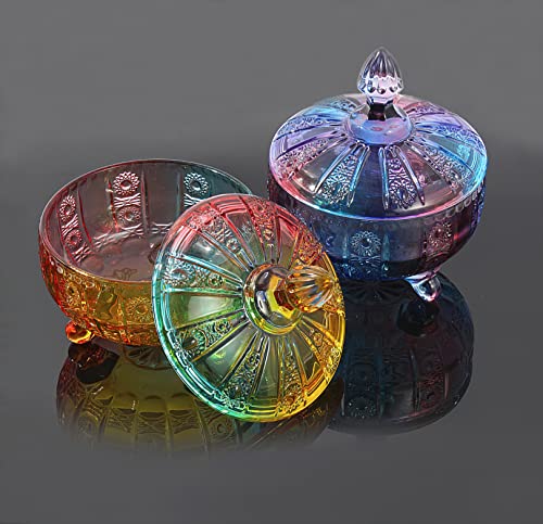 Deangshi Glass Candy Dishes Decorative,Colorful Crystal Candy Jar with Lids,Candy Storage Food Container Jar,Embossed Luxury Candy Cookie Buffet Dish for Office Desk Christmas Wedding(Purple)