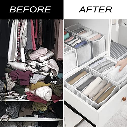 Evankin 2PCS Wardrobe Clothes Organizer - 7-Grid Drawer & Closet Storage Organizer - Nylon Mesh Organizer - Large Size for Jeans, Pants, Skirts (White)