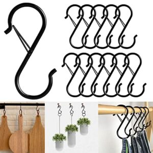 seamaka 8pcs 3.5 inch black s hooks,heavy duty s shaped hooks for hanging rust-proof s hooks with safety buckle design for hanging plants coffee cups pots and pans clothes bags in kitchen bathroom