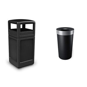 commercial zone-73290199 polytec 42 gallon square waste container, black & umbra vento open top 16.5-gallon kitchen trash large, garbage can for indoor, outdoor or commercial use, black/nickel