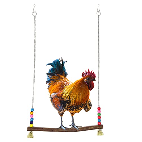 Honbay Hens Swing Chicken Toy Wooden Handmade Bird Swing Bird Toy for Large Bird Parrot Hens Cock Macaw