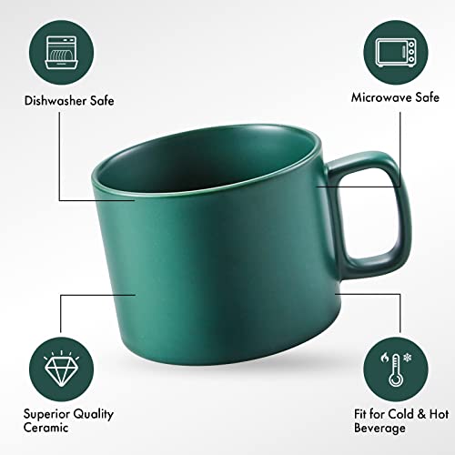 VOBAGA Coffee Mug 11 oz Tea Cup with Flat-Bottom Warming Coffee Milk for Office and Home (Green)