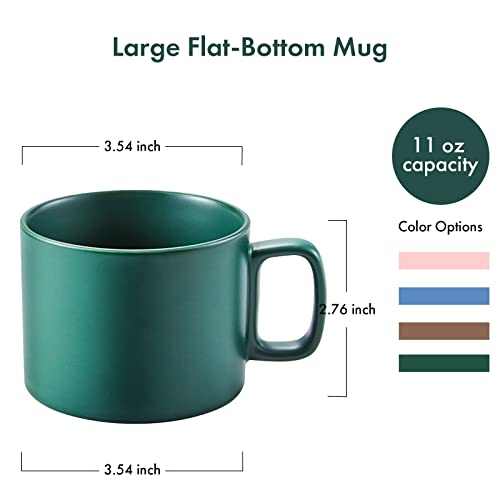 VOBAGA Coffee Mug 11 oz Tea Cup with Flat-Bottom Warming Coffee Milk for Office and Home (Green)