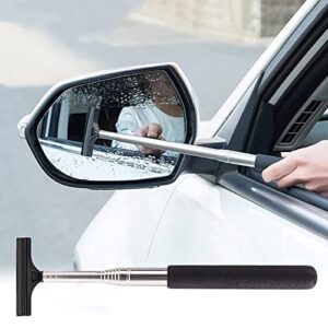 greceyou retractable car rearview mirror wiper portable auto mirror squeegee cleaner long handle car cleaning tool mirror glass mist cleaner, length up to 98cm/38.6inch (black)