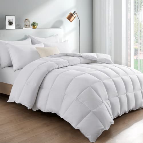 Dreamhood Goose Down Comforter Full/Queen Size Lightweight Feather Down Comforter Quilted Comforter Fluffy Down Duvet Insert All Season Feather Comforter & 4 Corner Tabs - White(88 x 90 Inches)