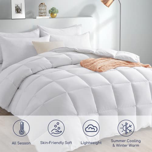 Dreamhood Goose Down Comforter Full/Queen Size Lightweight Feather Down Comforter Quilted Comforter Fluffy Down Duvet Insert All Season Feather Comforter & 4 Corner Tabs - White(88 x 90 Inches)