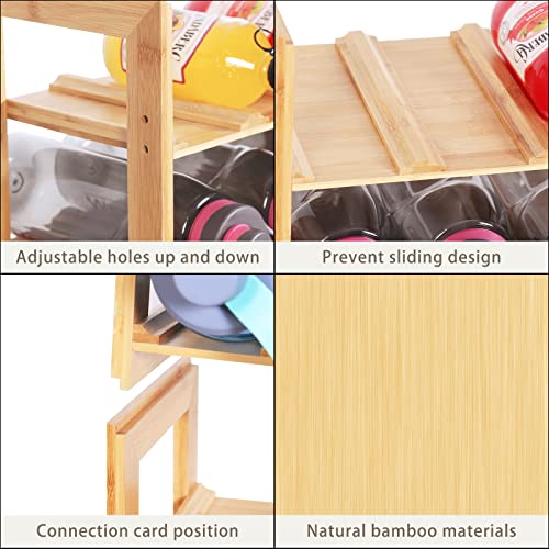 AEEHFENG Water Bottle Organizer - Stackable Bamboo Water Bottle Storage Rack for Cabinet Holds up to 16 Bottles - 4 Tier Adjustable Freestanding Cup Holder for Kitchen Countertop Pantry Organizing