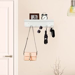 Key Holder for Wall Decorative, Wall Mounted Key Holder with Shelf, Self Adhesive Key Rack with 6 Hooks, Key Hooks for Hanging Keys, Mail Organizer and Key Hanger for Entryway Kitchen Office, White