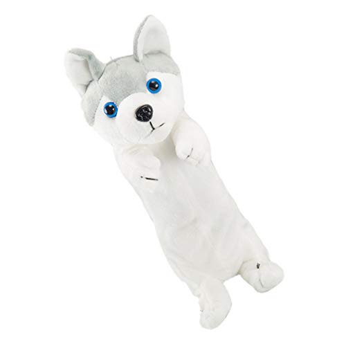 jojofuny Dog Shape Pencil Bags, Plush Pen Case Storage Pouch Puppy Stuffed Pencil Box Storage Zipper Bags Cosmetic Makeup Bag Case (White Husky)