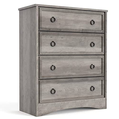 Modern 4 Drawer Dresser, Dressers for Bedroom, Tall Chest of Drawers Closet Organizers and Storage for Clothes - Easy Pull Handle, Textured Borders Drawers for Living Room, Hallway, Gray