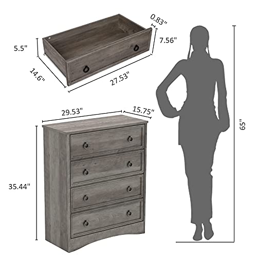 Modern 4 Drawer Dresser, Dressers for Bedroom, Tall Chest of Drawers Closet Organizers and Storage for Clothes - Easy Pull Handle, Textured Borders Drawers for Living Room, Hallway, Gray