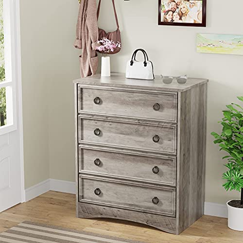 Modern 4 Drawer Dresser, Dressers for Bedroom, Tall Chest of Drawers Closet Organizers and Storage for Clothes - Easy Pull Handle, Textured Borders Drawers for Living Room, Hallway, Gray