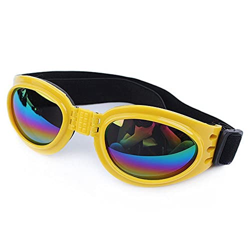 Houchu Dog UV Protection Sunglasses Waterproof Windproof Eye Protection Pet Sunglasses Folding Cool Dog Cat Glasses Pet Supplies(Yellow)