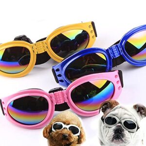 Houchu Dog UV Protection Sunglasses Waterproof Windproof Eye Protection Pet Sunglasses Folding Cool Dog Cat Glasses Pet Supplies(Yellow)