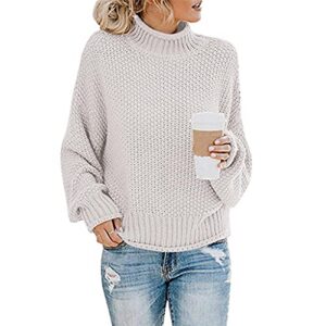 cooki Sweaters for Women, Womens Long Sleeve Turtleneck Oversized Knitted Sweaters Casual Outerwear Sweatshirt Tops Pullover Beige