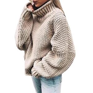 cooki sweaters for women, womens long sleeve turtleneck oversized solid knitted sweaters pullover outerwear sweatshirt tops beige