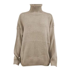 cooki Sweaters for Women, Womens Long Sleeve Turtleneck Oversized Solid Knitted Sweaters Pullover Outerwear Sweatshirt Tops Beige