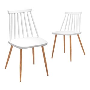 canglong spindle plastic seat and back with metal leg side dining chair (set of 2), white