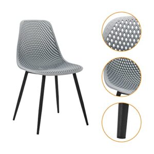 CangLong Modern, Outdoor Indoor Shell PP Lounge Side w/Mesh Design, Metal Legs, Tulip Leisure, DSW Chairs for Kitchen, Dining Room, Patio, Set of 2, Light Grey
