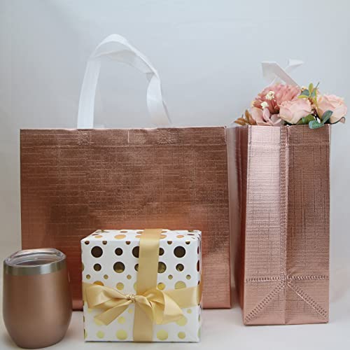 HUANN 6 Pcs Rose Gold Gift Bags Large Bachelorette Gift Bags Glossy Reusable Gift Bags Non-Woven Gift Bags for Bridesmaid Bachelorette Party Wedding Birthday Christmas 13 x 5 x 11 Inch